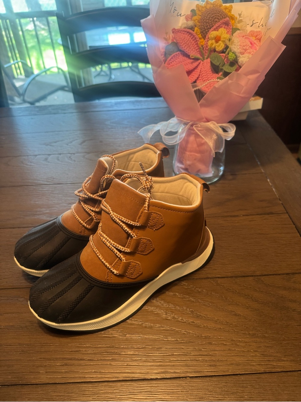 Kids Brown and Black Waterproof Duck-Style Boots